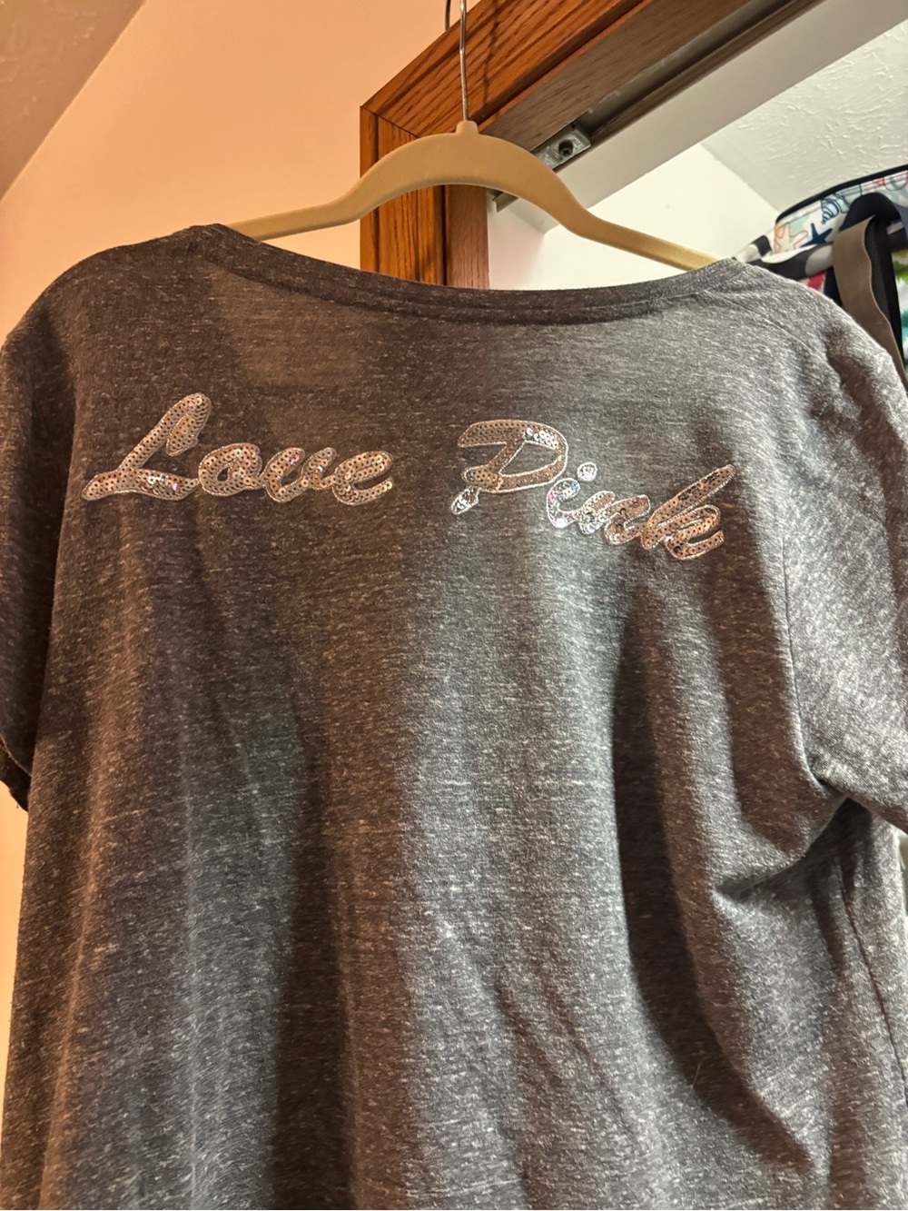 PINK Victoria's Secret Gray Tee with Sequin 'Love Pink' Logo